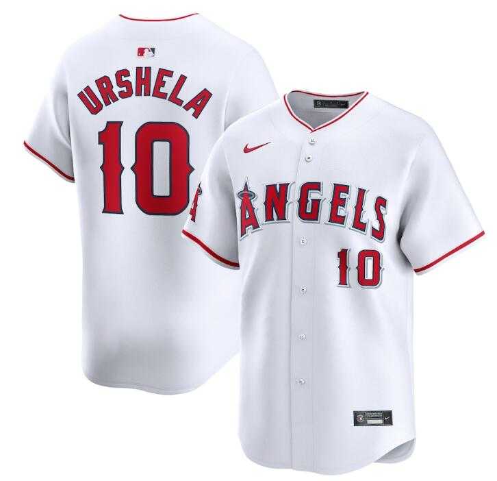 Mens Los Angeles Angels #10 Gio Urshela White Home Limited Stitched Baseball Jersey Dzhi